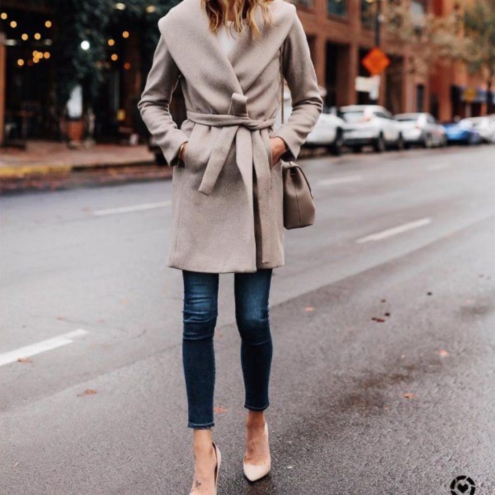 Ann Taylor Shawl Collar Wrap Coat Size Sm Taupe